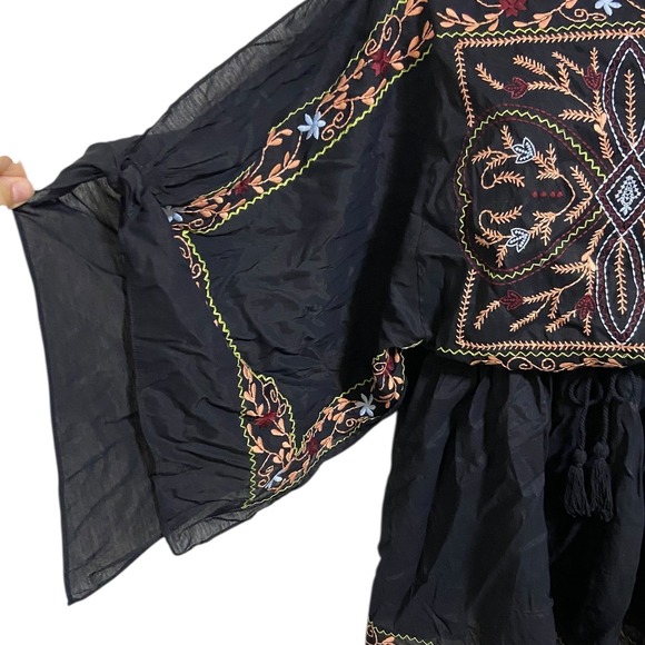 Umgee USA Black Embroidered Tassel Tie Kimono Boho Dress Tunic Beach Size Large - Picture 7 of 12